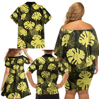 Yellow Hawaii Kukui Nut Lei Family Matching Off Shoulder Short Dress and Hawaiian Shirt Hawaiian Pattern Monstera Tropical Vibes - Polynesian Pride