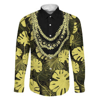 Yellow Hawaii Kukui Nut Lei Family Matching Puletasi and Hawaiian Shirt Hawaiian Pattern Monstera Tropical Vibes LT14 Dad's Shirt - Long Sleeve Yellow - Polynesian Pride