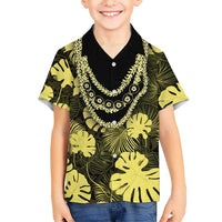 Yellow Hawaii Kukui Nut Lei Family Matching Puletasi and Hawaiian Shirt Hawaiian Pattern Monstera Tropical Vibes LT14 Son's Shirt Yellow - Polynesian Pride