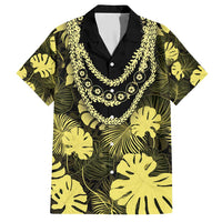 Yellow Hawaii Kukui Nut Lei Family Matching Short Sleeve Bodycon Dress and Hawaiian Shirt Hawaiian Pattern Monstera Tropical Vibes - Polynesian Pride