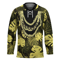 Yellow Hawaii Kukui Nut Lei Hockey Jersey Hawaiian Pattern Monstera Tropical Vibes - Polynesian Pride