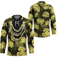 Yellow Hawaii Kukui Nut Lei Hockey Jersey Hawaiian Pattern Monstera Tropical Vibes - Polynesian Pride
