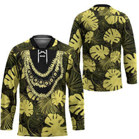 Yellow Hawaii Kukui Nut Lei Hockey Jersey Hawaiian Pattern Monstera Tropical Vibes - Polynesian Pride