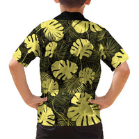 Yellow Hawaii Kukui Nut Lei Kid Hawaiian Shirt Hawaiian Pattern Monstera Tropical Vibes - Polynesian Pride