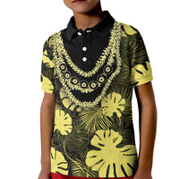 Yellow Hawaii Kukui Nut Lei Kid Polo Shirt Hawaiian Pattern Monstera Tropical Vibes - Polynesian Pride