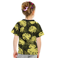 Yellow Hawaii Kukui Nut Lei Kid T Shirt Hawaiian Pattern Monstera Tropical Vibes - Polynesian Pride