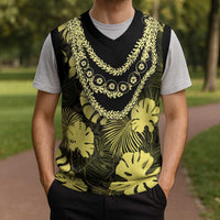 Yellow Hawaii Kukui Nut Lei Christmas Knitted V-Neck Vest Hawaiian Pattern Monstera Tropical Vibes - Polynesian Pride