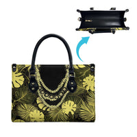 Yellow Hawaii Kukui Nut Lei Leather Bag Hawaiian Pattern Monstera Tropical Vibes - Polynesian Pride