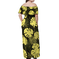 Yellow Hawaii Kukui Nut Lei Off Shoulder Maxi Dress Hawaiian Pattern Monstera Tropical Vibes - Polynesian Pride