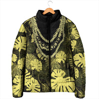 Yellow Hawaii Kukui Nut Lei Padded Jacket Hawaiian Pattern Monstera Tropical Vibes - Polynesian Pride