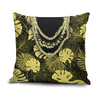 Yellow Hawaii Kukui Nut Lei Pillow Cover Hawaiian Pattern Monstera Tropical Vibes - Polynesian Pride