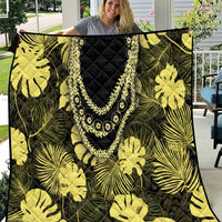 Yellow Hawaii Kukui Nut Lei Quilt Hawaiian Pattern Monstera Tropical Vibes - Polynesian Pride