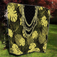 Yellow Hawaii Kukui Nut Lei Quilt Hawaiian Pattern Monstera Tropical Vibes - Polynesian Pride