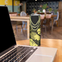 Yellow Hawaii Kukui Nut Lei Skinny Tumbler Hawaiian Pattern Monstera Tropical Vibes - Polynesian Pride