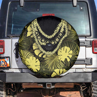Yellow Hawaii Kukui Nut Lei Spare Tire Cover Hawaiian Pattern Monstera Tropical Vibes - Polynesian Pride