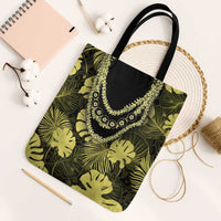 Yellow Hawaii Kukui Nut Lei Tote Bag Hawaiian Pattern Monstera Tropical Vibes - Polynesian Pride