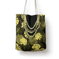 Yellow Hawaii Kukui Nut Lei Tote Bag Hawaiian Pattern Monstera Tropical Vibes - Polynesian Pride