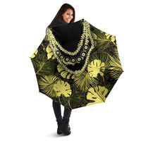 Yellow Hawaii Kukui Nut Lei Umbrella Hawaiian Pattern Monstera Tropical Vibes - Polynesian Pride