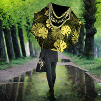 Yellow Hawaii Kukui Nut Lei Umbrella Hawaiian Pattern Monstera Tropical Vibes - Polynesian Pride