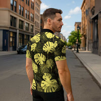 Yellow Hawaii Kukui Nut Lei Zipper Polo Shirt Hawaiian Pattern Monstera Tropical Vibes - Polynesian Pride