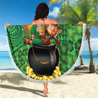 Hawaii Saint Patrick's Day Beach Blanket Funny Leprechaun With Pot Of Gold - Polynesian Tattoo