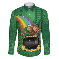 Hawaii Saint Patrick's Day Family Matching Off The Shoulder Long Sleeve Dress and Hawaiian Shirt Funny Leprechaun With Pot Of Gold - Polynesian Tattoo