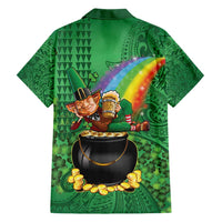 Hawaii Saint Patrick's Day Family Matching Short Sleeve Bodycon Dress and Hawaiian Shirt Funny Leprechaun With Pot Of Gold - Polynesian Tattoo LT14 - Polynesian Pride