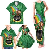 Hawaii Saint Patrick's Day Family Matching Tank Maxi Dress and Hawaiian Shirt Funny Leprechaun With Pot Of Gold - Polynesian Tattoo LT14 - Polynesian Pride