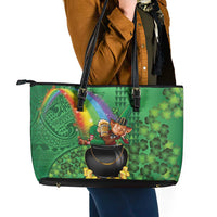 Hawaii Saint Patrick's Day Leather Tote Bag Funny Leprechaun With Pot Of Gold - Polynesian Tattoo LT14 - Polynesian Pride