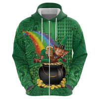 Hawaii Saint Patrick's Day Zip Hoodie Funny Leprechaun With Pot Of Gold - Polynesian Tattoo LT14 - Polynesian Pride
