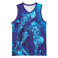 Purple Paradise Polynesia Jellyfish Basketball Jersey Plumeria Polynesian Tattoo Glowing Vibes