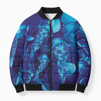 Purple Paradise Polynesia Jellyfish Bomber Puffer Jacket Plumeria Polynesian Tattoo Glowing Vibes