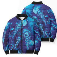 Purple Paradise Polynesia Jellyfish Bomber Puffer Jacket Plumeria Polynesian Tattoo Glowing Vibes