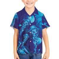 Purple Paradise Polynesia Jellyfish Family Matching Off The Shoulder Long Sleeve Dress and Hawaiian Shirt Plumeria Polynesian Tattoo Glowing Vibes LT14 Son's Shirt Purple - Polynesian Pride