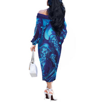 Purple Paradise Polynesia Jellyfish Off The Shoulder Long Sleeve Dress Plumeria Polynesian Tattoo Glowing Vibes LT14 - Polynesian Pride