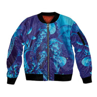Purple Paradise Polynesia Jellyfish Sleeve Zip Bomber Jacket Plumeria Polynesian Tattoo Glowing Vibes