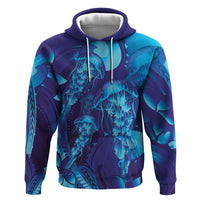 Purple Paradise Polynesia Jellyfish Zip Hoodie Plumeria Polynesian Tattoo Glowing Vibes