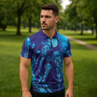 Purple Paradise Polynesia Jellyfish Zipper Polo Shirt Plumeria Polynesian Tattoo Glowing Vibes LT14 - Polynesian Pride
