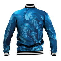 Blue Gradient Polynesia Jellyfish Baseball Jacket Plumeria Polynesian Tattoo Glowing Vibes