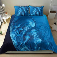 Blue Gradient Polynesia Jellyfish Bedding Set Plumeria Polynesian Tattoo Glowing Vibes