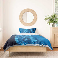 Blue Gradient Polynesia Jellyfish Bedding Set Plumeria Polynesian Tattoo Glowing Vibes