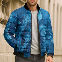Blue Gradient Polynesia Jellyfish Bomber Puffer Jacket Plumeria Polynesian Tattoo Glowing Vibes