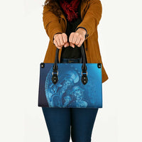 Blue Gradient Polynesia Jellyfish Leather Bag Plumeria Polynesian Tattoo Glowing Vibes