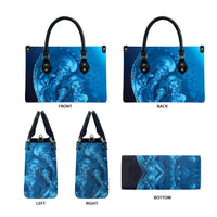 Blue Gradient Polynesia Jellyfish Leather Bag Plumeria Polynesian Tattoo Glowing Vibes