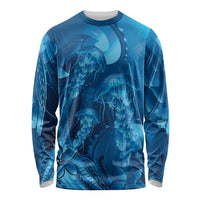 Blue Gradient Polynesia Jellyfish Long Sleeve Shirt Plumeria Polynesian Tattoo Glowing Vibes LT14 Unisex Blue - Polynesian Pride