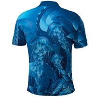 Blue Gradient Polynesia Jellyfish Polo Shirt Plumeria Polynesian Tattoo Glowing Vibes