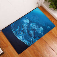 Blue Gradient Polynesia Jellyfish Rubber Doormat Plumeria Polynesian Tattoo Glowing Vibes LT14 - Polynesian Pride