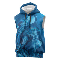 Blue Gradient Polynesia Jellyfish Sleeveless Hoodie Plumeria Polynesian Tattoo Glowing Vibes