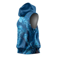 Blue Gradient Polynesia Jellyfish Sleeveless Hoodie Plumeria Polynesian Tattoo Glowing Vibes