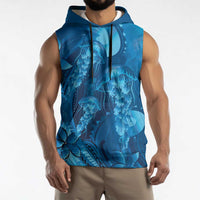 Blue Gradient Polynesia Jellyfish Sleeveless Hoodie Plumeria Polynesian Tattoo Glowing Vibes